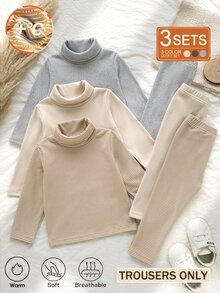 SHEIN Vintaside Kids 3pcs Spring/Autumn Simple Casual Baby/Toddler Boys Bottoms Ribbed Pants Versatile 3-Piece Set - Multicolor - View 1