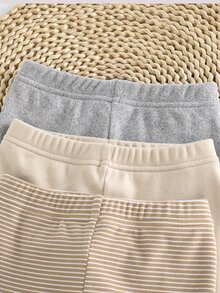 SHEIN Vintaside Kids 3pcs Spring/Autumn Simple Casual Baby/Toddler Boys Bottoms Ribbed Pants Versatile 3-Piece Set - Multicolor - View 5