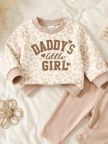 2 Pieces Cute Baby Leopard Print Set: Long-Sleeve Shirt + Solid-Colored Pants, - Multicolor - View 4