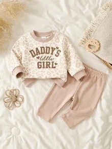 2 Pieces Cute Baby Leopard Print Set: Long-Sleeve Shirt + Solid-Colored Pants, - Multicolor - View 3