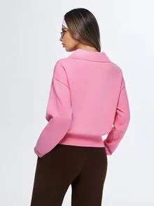 Eassivo Eassivo Regular Fit Long Sleeve Knit Sweater With Collar - Pink - View 4