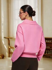 Eassivo Eassivo Regular Fit Long Sleeve Knit Sweater With Collar - Pink - View 2