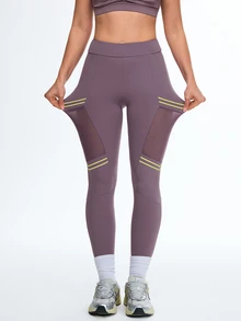 Eassivo Eassivo Women's Summer Sports Yoga Pants, Letter Print Mesh Patchwork Contrast Color, Fashionable Fitness Training Running Butt Lifting Leggings - Purple - View 5
