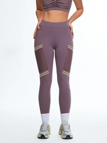 Eassivo Eassivo Women's Summer Sports Yoga Pants, Letter Print Mesh Patchwork Contrast Color, Fashionable Fitness Training Running Butt Lifting Leggings - Purple - View 11