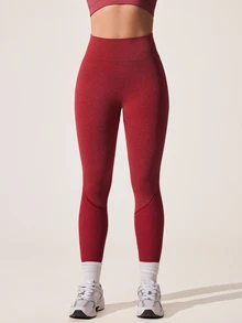 Eassivo Eassivo Women's Solid Color High Waist Seamless Leggings - Burgundy - View 8
