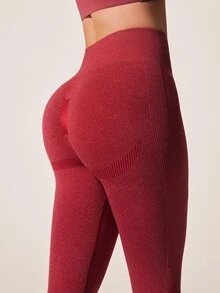 Eassivo Eassivo Women's Solid Color High Waist Seamless Leggings - Burgundy - View 9