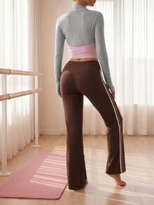 Eassivo Eassivo 1Pc Women's Minimalist Elastic Straight Wide-Leg Sports Pants, High Waist V-Shaped Butt Lifting Design, Suitable For Spring And Summer - Brown - View 6