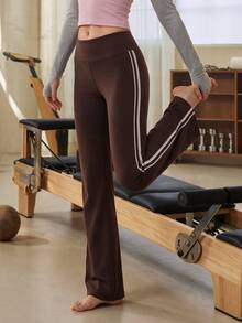 Eassivo Eassivo 1Pc Women's Minimalist Elastic Straight Wide-Leg Sports Pants, High Waist V-Shaped Butt Lifting Design, Suitable For Spring And Summer - Brown - View 4