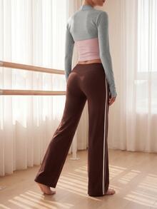 Eassivo Eassivo 1Pc Women's Minimalist Elastic Straight Wide-Leg Sports Pants, High Waist V-Shaped Butt Lifting Design, Suitable For Spring And Summer - Brown - View 11