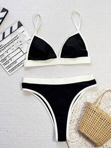 Costavie Springbreak Colorblock Trim Bikini Swimwear - Black and White - View 5