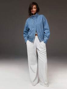 Athîral Denim Women's Long Sleeve Zipper Front Casual Denim Jacket - Medium Wash - View 3