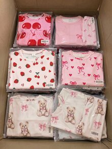 SHEIN Tween Girls Digital Print Fruit Pattern Cartoon Cute Comfortable Loungewear Snug Fit, 1 Random Sets Out Of,5 Pajamas Sets - Multicolor - View 4