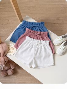 女嬰休閒夏季百搭純色彈性腰短褲3件組 - 彩色 - 查看 1