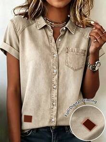 EMERY ROSE Women's Summer Casual Commuting Short Sleeve Patchwork Pocket Shirt - Multicolor - View 1