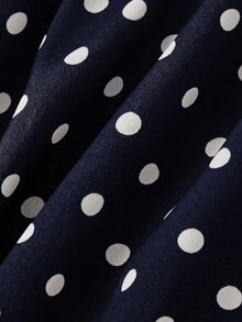 SHEIN MOD Plus Size Long Vintage Polka Dot Dress With Belt, Brown - Navy Blue - View 5
