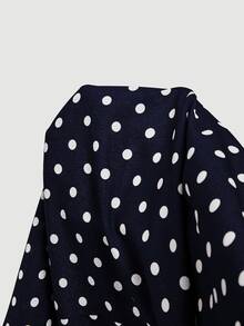 SHEIN MOD Plus Size Long Vintage Polka Dot Dress With Belt, Brown - Navy Blue - View 7