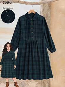 Rusticease Plus Size Colorblock Button Button Front Lapel Collar Long Sleeve Dress Fall Winter 2026 - Multicolor - View 13