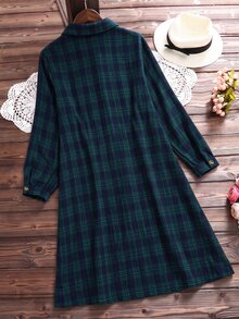 Rusticease Plus Size Colorblock Button Button Front Lapel Collar Long Sleeve Dress Fall Winter 2026 - Multicolor - View 4