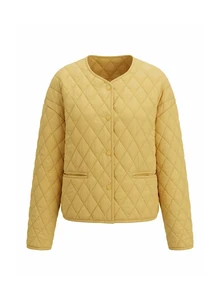 Livesso Jaket Wanita Longgar Warna Kuning dengan Tudung, Tali Serut, Lengan Panjang, Tebal, dan Dekorasi Saku, Musim Dingin - Kuning - View 9