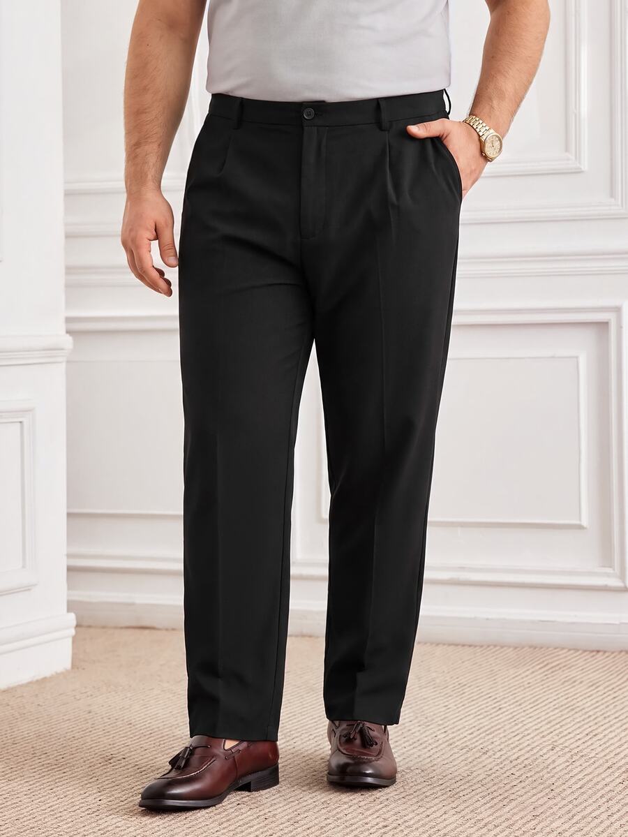 Officeau Men's Retro Money Pattern Casual Business Trousers - Black - View 1