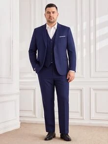 Officeau Men's Suits Plus Size 3 Pieces Solid Suit Set For Men Elegance Slim Fit Wedding Jacket Vest Pants Party Prom Formal For Business Tuxedo Set - Navy Blue - View 1