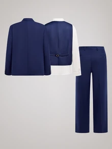 Officeau Men's Suits Plus Size 3 Pieces Solid Suit Set For Men Elegance Slim Fit Wedding Jacket Vest Pants Party Prom Formal For Business Tuxedo Set - Navy Blue - View 4