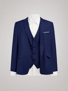 Officeau Men's Suits Plus Size 3 Pieces Solid Suit Set For Men Elegance Slim Fit Wedding Jacket Vest Pants Party Prom Formal For Business Tuxedo Set - Navy Blue - View 12