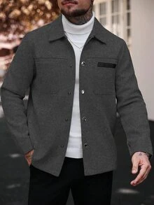 Manfinity CasualCool 男士純色休閒夾克，適合秋冬穿著 - 深灰色 - 查看 6