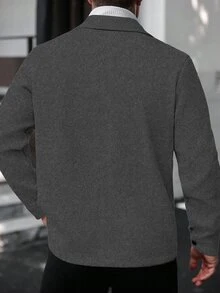 Manfinity CasualCool 男士純色休閒夾克，適合秋冬穿著 - 深灰色 - 查看 2