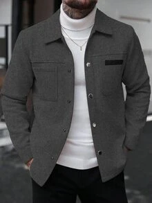 Manfinity CasualCool 男士純色休閒夾克，適合秋冬穿著 - 深灰色 - 查看 7