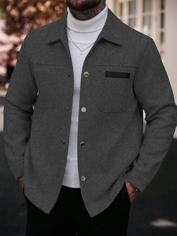 Manfinity CasualCool Men Solid Color Casual Jacket, Suitable For Autumn And Winter - Dark Grey - View 4