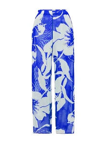 Swim Oasis New Arrival Solid Color Hollow Cross Halter One-Piece Swimsuit With Printed Cover-Up Skirt Beach Set For Women - Royal Blue - View 4