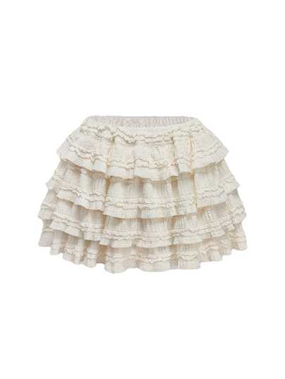 Kawaii Cream Textured Fabric Sweet Cake Tiered Waist Mini Skirt, Suitable For Multiple Occasions, Summer For Women