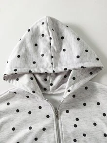 SHEIN 青少年女孩黑色拉鍊落肩長袖寬鬆休閒可愛連帽衛衣外套 抓絨內裡 基本款 秋冬 郵輪海灘 - 灰色 - 查看 3