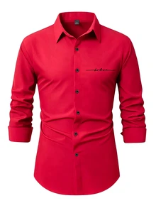 Manfinity Mode Men's Casual Fashion Long Sleeve Shirt, Formal, Old Money - Red - View 4
