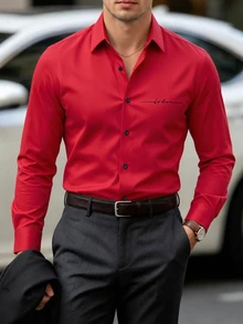 Manfinity Mode Men's Casual Fashion Long Sleeve Shirt, Formal, Old Money - Red - View 1