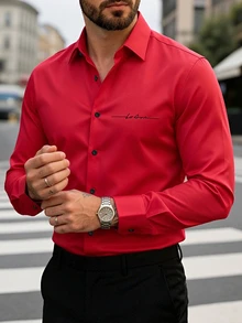 Manfinity Mode Men's Casual Fashion Long Sleeve Shirt, Formal, Old Money - Red - View 3