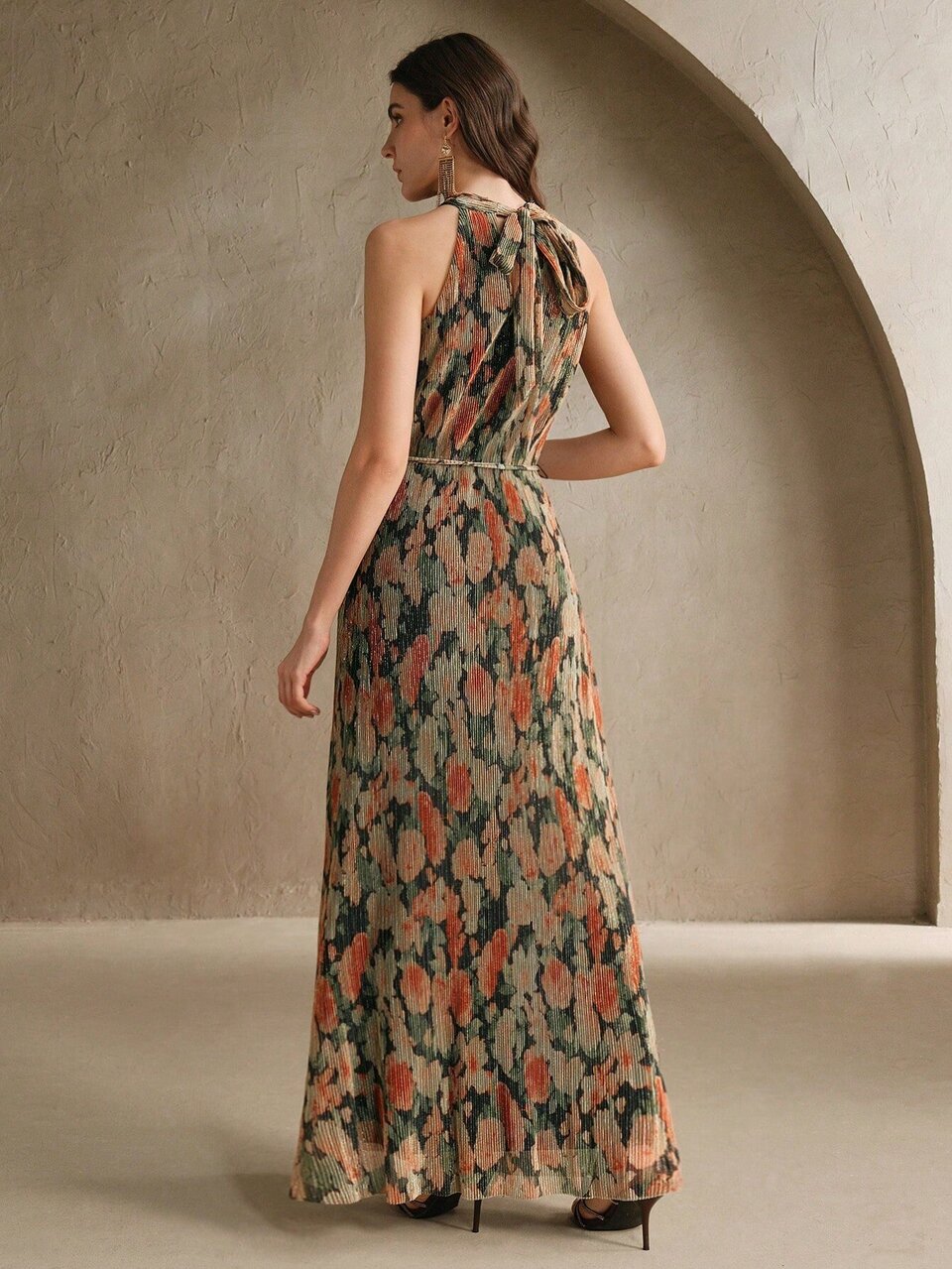 Anewsta Women's Elegant Floral Print Sleeveless Waist Cinched Dress, Suitable For Valentine's Day Party, Wedding Guest, Birthday, Vacation, Beach