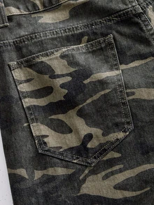 ROMWE MEN Paul Frank X ROMWE Men's Y2K Camo Wide Leg Jeans, Vintage Washed Loose Straight Leg Streetwear Hip Hop Casual - Army Green - View 5