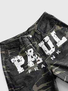 ROMWE MEN Paul Frank X ROMWE Men's Y2K Camo Wide Leg Jeans, Vintage Washed Loose Straight Leg Streetwear Hip Hop Casual - Army Green - View 4