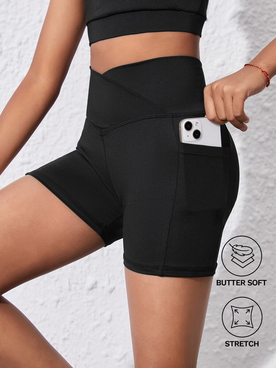 SHEIN Tween Girls' Black Yoga Pants With Pockets,Stretchy Atletic Autumn Winter Active Gym Shorts,Elastic Moisture-Wicking For Running And, Fall, Workout - Black - View 1