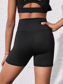 SHEIN Tween Girls' Black Yoga Pants With Pockets,Stretchy Atletic Autumn Winter Active Gym Shorts,Elastic Moisture-Wicking For Running And, Fall, Workout - Black - View 2