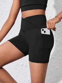 SHEIN Tween Girls' Black Yoga Pants With Pockets,Stretchy Atletic Autumn Winter Active Gym Shorts,Elastic Moisture-Wicking For Running And, Fall, Workout - Black - View 6