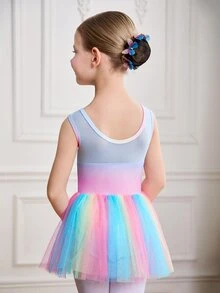 Sleeveless Ombre Tulle Ballet Dress For Girls, Leotard Dance With Rhinestone Decor Autumn Fall - Pink - View 3