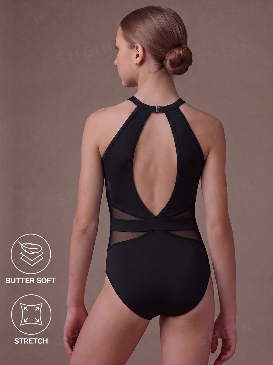 SHEIN Pakaian Anak Perempuan Remaja, Leotard Balet Hitam Klasik, Leher Tinggi yang Indah, Lucu, Sekolah, Kembali ke Sekolah Musim Gugur