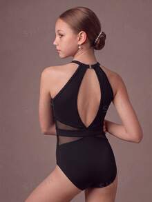 SHEIN Pakaian Anak Perempuan Remaja, Leotard Balet Hitam Klasik, Leher Tinggi yang Indah, Lucu, Sekolah, Kembali ke Sekolah Musim Gugur - Hitam - View 6