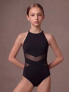 SHEIN Pakaian Anak Perempuan Remaja, Leotard Balet Hitam Klasik, Leher Tinggi yang Indah, Lucu, Sekolah, Kembali ke Sekolah Musim Gugur - Hitam - View 7