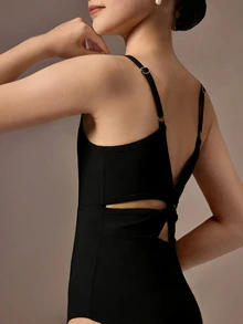 SHEIN 少女纯色芭蕾舞紧身衣，运动舒适弹力设计 - 黑色 - 查看 4