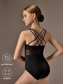 SHEIN 青少年女孩黑色無袖連身舞衣，適合學校芭蕾比賽，兒童舞蹈連身衣，體操運動服，夏季運動嘻哈健身服 - 黑色 - 查看 2