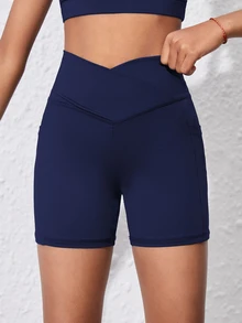 SHEIN Celana Yoga Ketat Olahraga Warna Biru Dongker untuk Anak Perempuan, Dilengkapi Kantong, Elastis & Nyaman, Cocok untuk Olahraga, Latihan, Lari, dan Bersepeda - Navy Blue - View 3